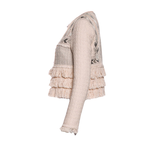 Rebecca Taylor Blush Pink Tweed Embroidered Fringe Jacket Sz 2 - Picture 4 of 6